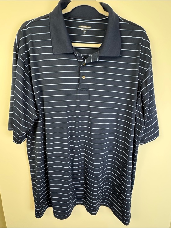 Pebble Beach Other - Pebble Beach Performance Golf Polo Shirt Men’s XXL Navy Blue Striped Moisture Wi